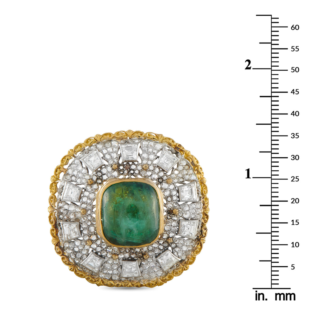 18K Yellow Gold 4.25ct Diamond and Tourmaline Brooch