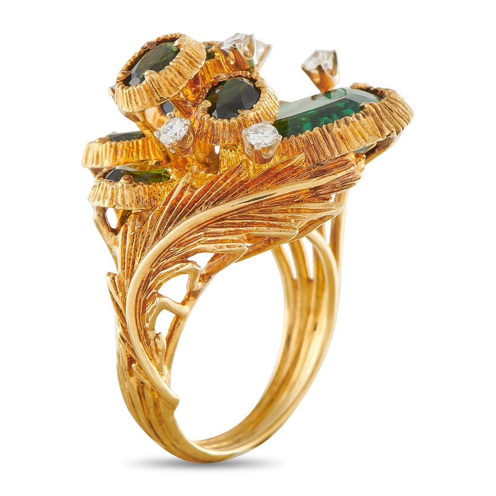 18K Yellow Gold 0.30ct Diamond and Tourmaline Ring