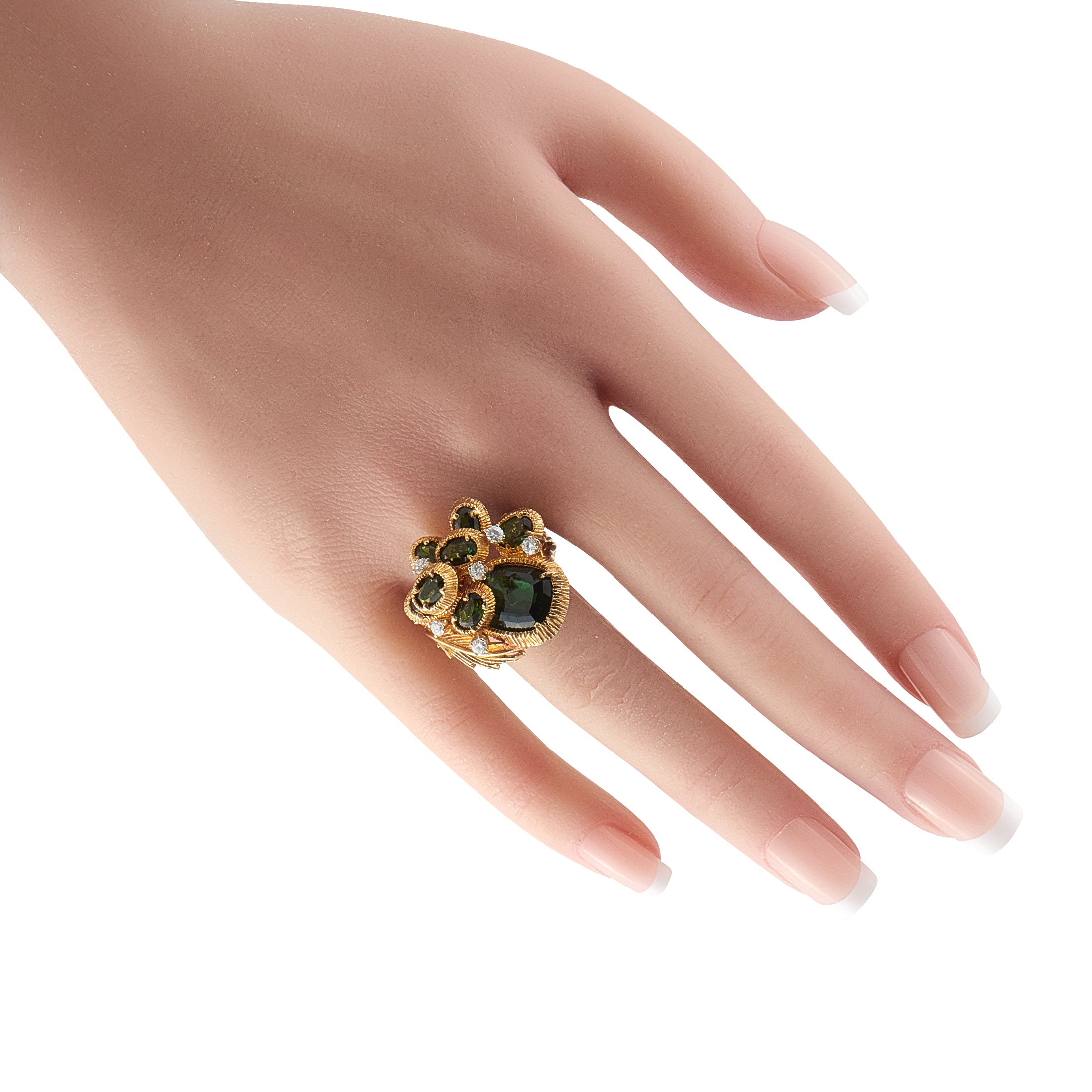 18K Yellow Gold 0.30ct Diamond and Tourmaline Ring