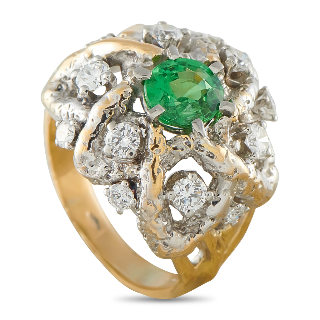 18K Yellow Gold 0.70ct Diamond and Tsavorite Ring
