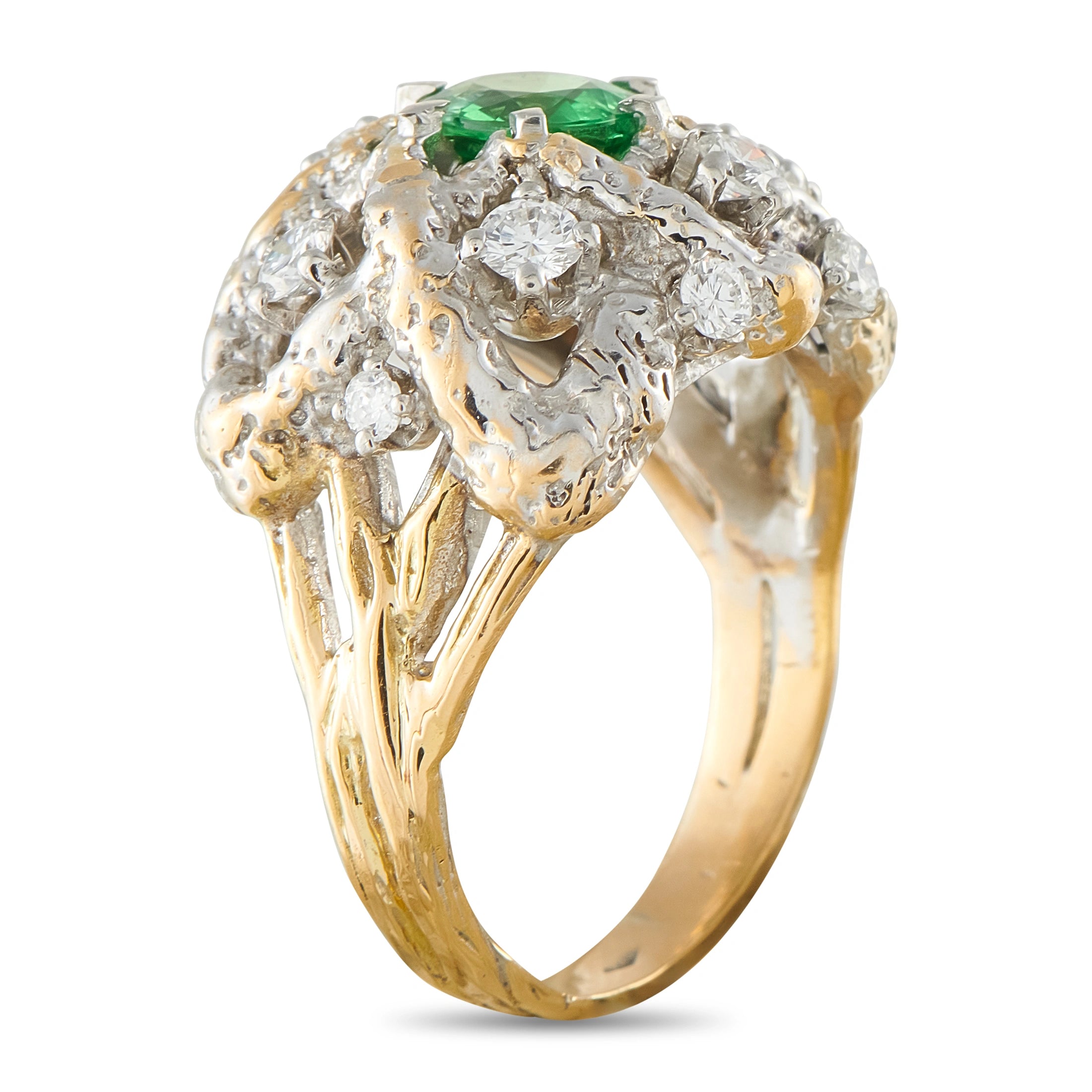18K Yellow Gold 0.70ct Diamond and Tsavorite Ring