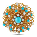 Vintage 18K Yellow Gold 1.58ct Diamond and Turquoise Brooch