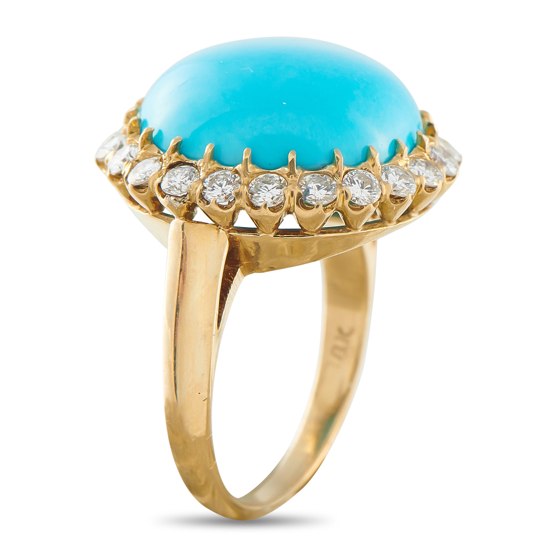 18K Yellow Gold 1.20ct Diamond and Turquoise Ring