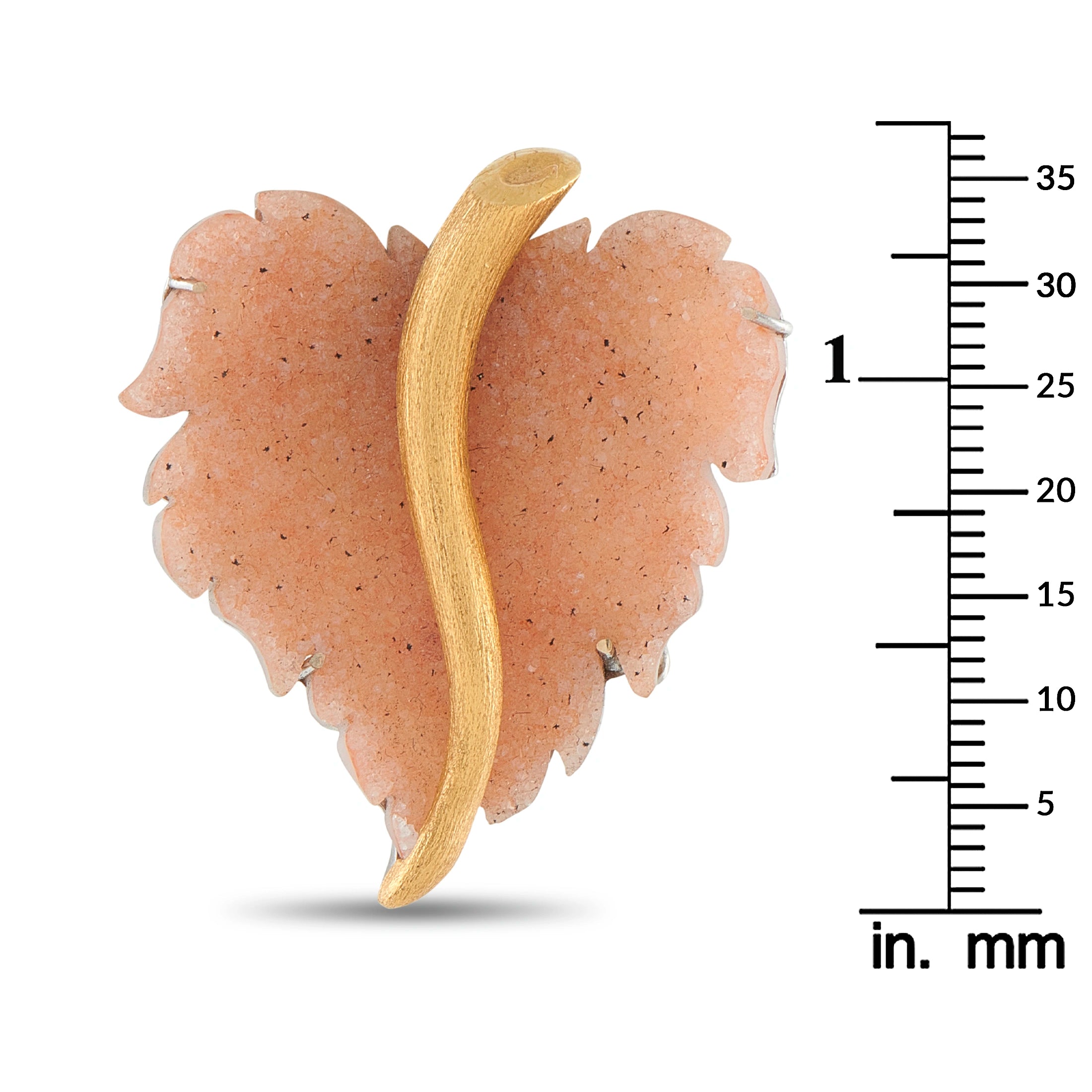 18K Yellow Gold Druzy Quartz Leaf Brooch