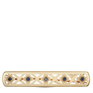 18K Yellow Gold Sapphire and Carved Stone Bar Brooch