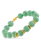 Green jade bead bracelet with 18K yellow gold barrel accents and clasp
