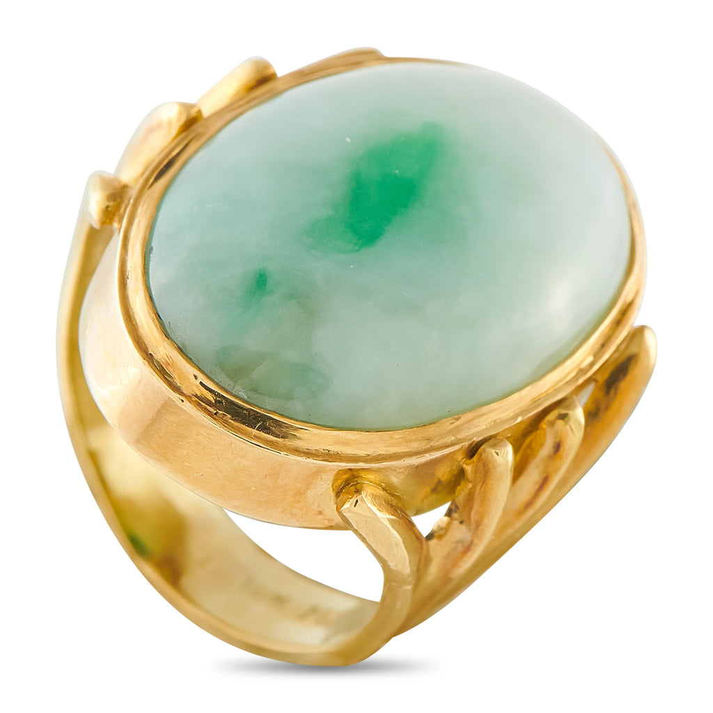 Vintage 18K Yellow Gold Jade Ring