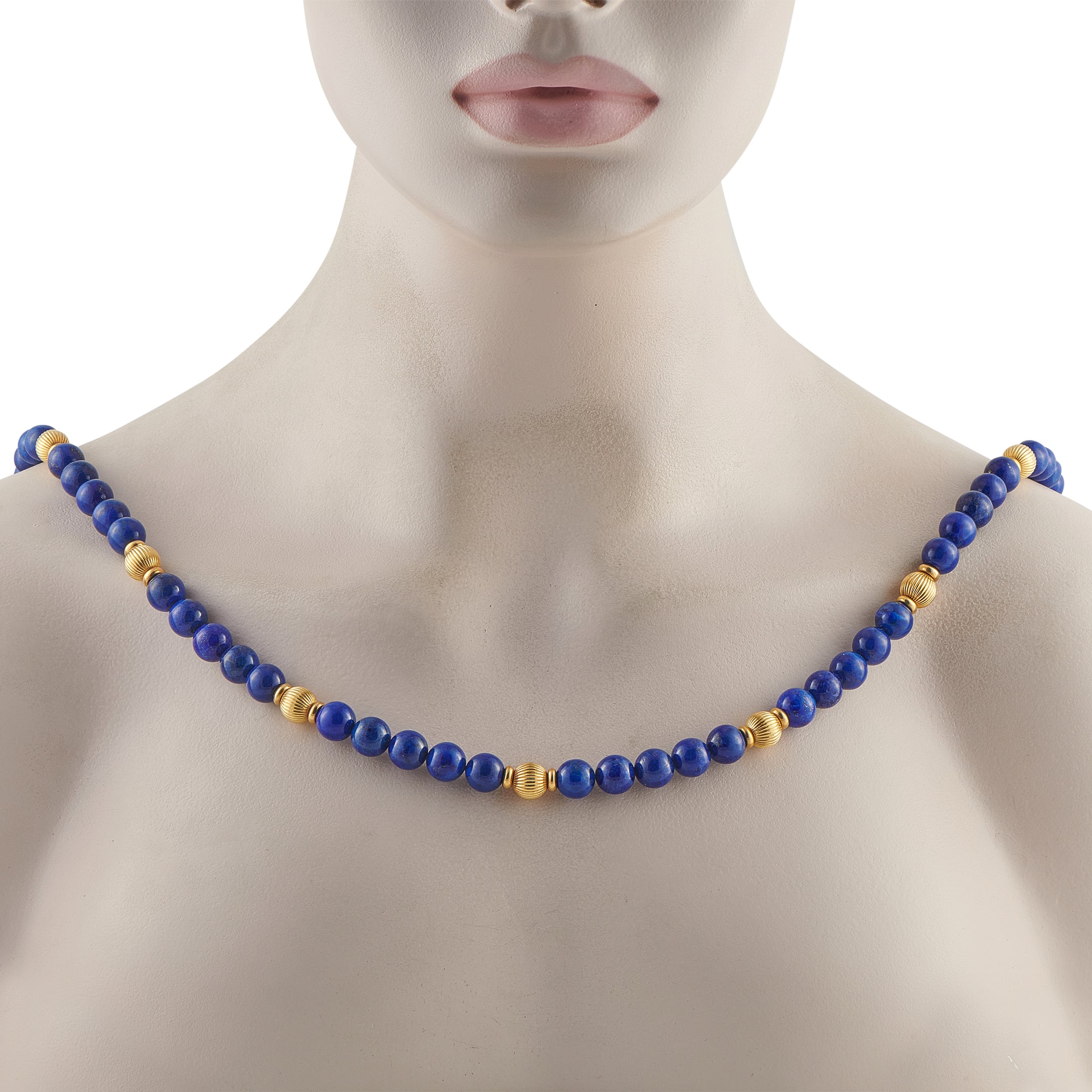 Exclusive 18K Yellow Gold Lapis Bead Necklace