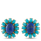 18K Yellow Gold Lapis and Turquoise Earrings