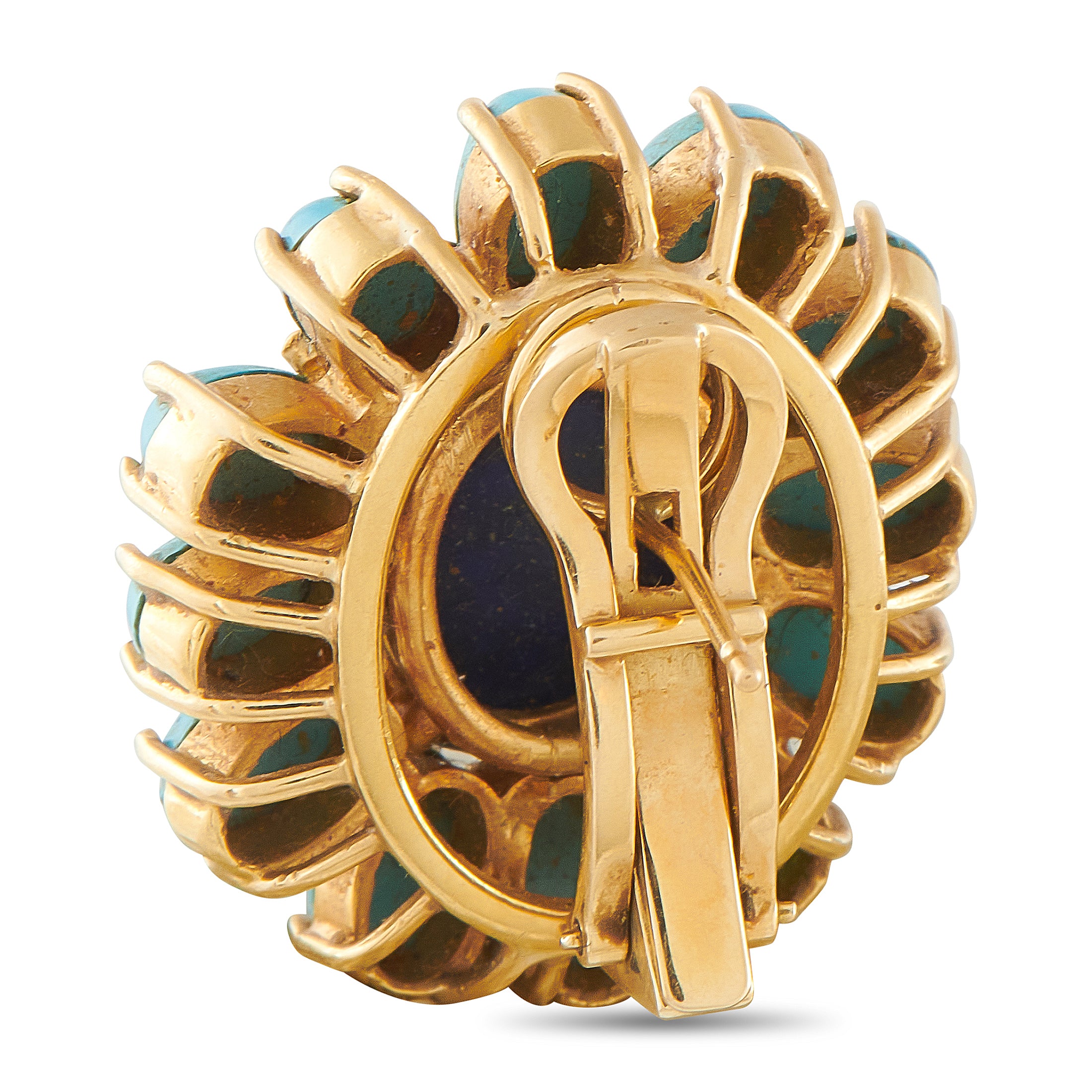 18K Yellow Gold Lapis and Turquoise Earrings