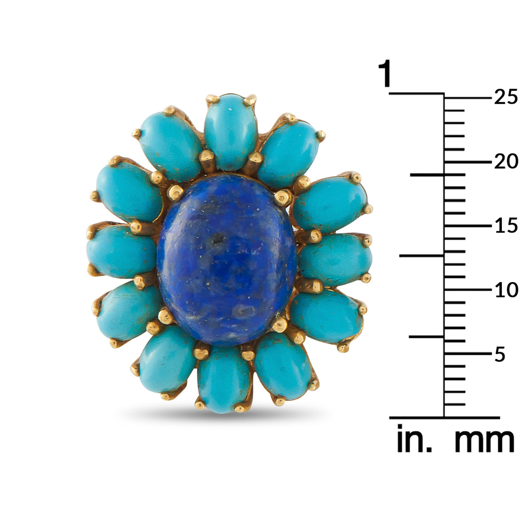 18K Yellow Gold Lapis and Turquoise Earrings