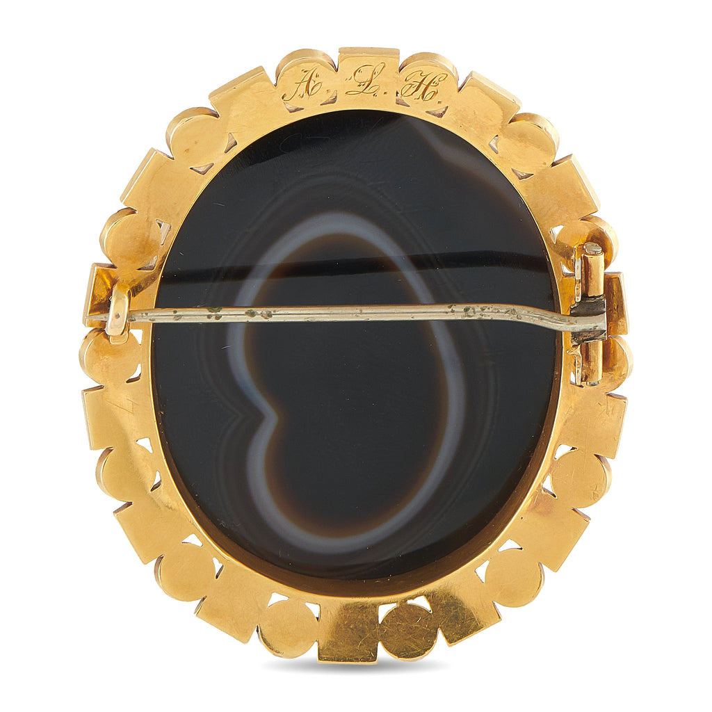 Antique 18K Yellow Gold Mudstone and Pearl Cameo Brooch