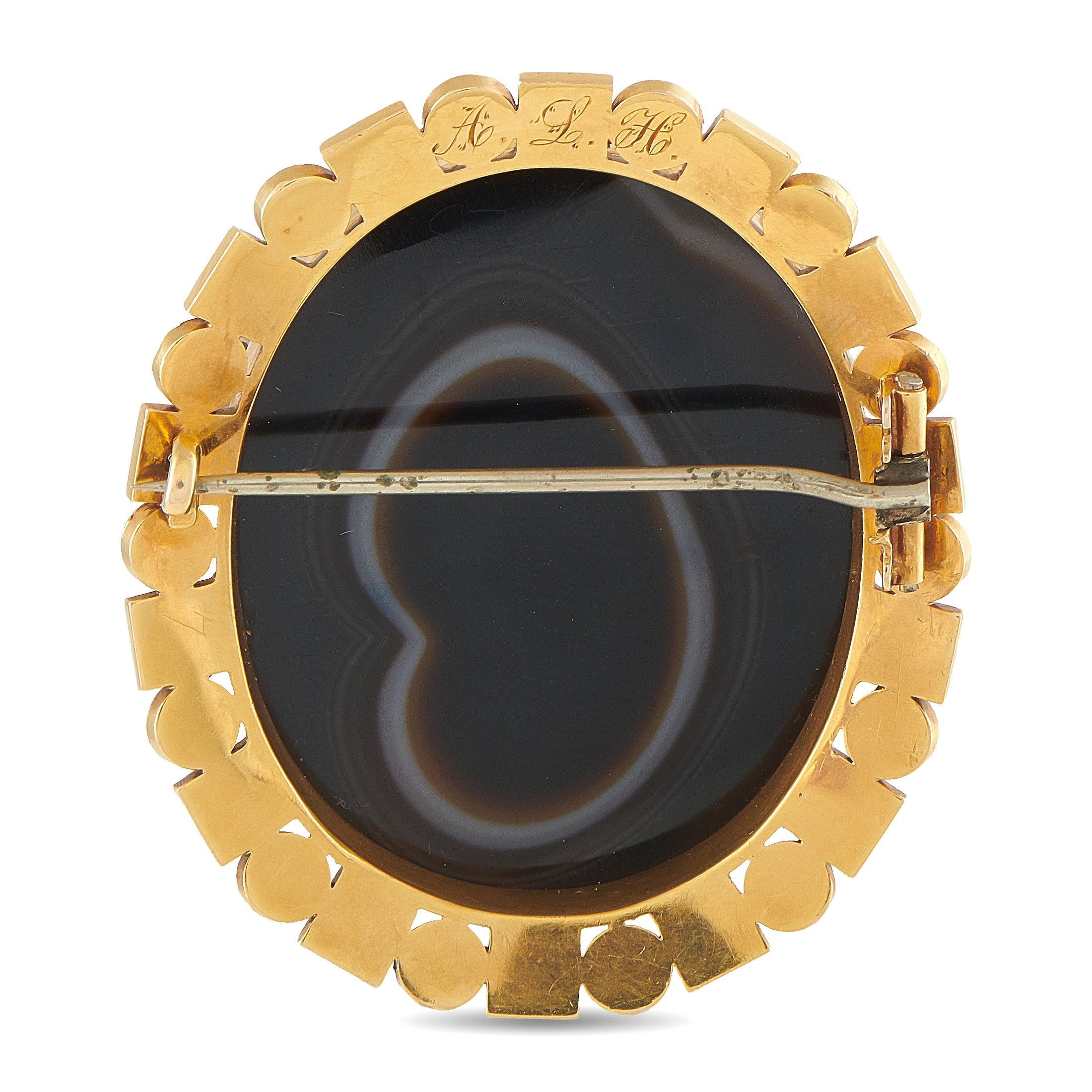 Antique 18K Yellow Gold Mudstone and Pearl Cameo Brooch
