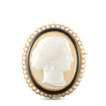 Antique oval cameo brooch in 18K yellow gold, white cameo hardstone, pearl border