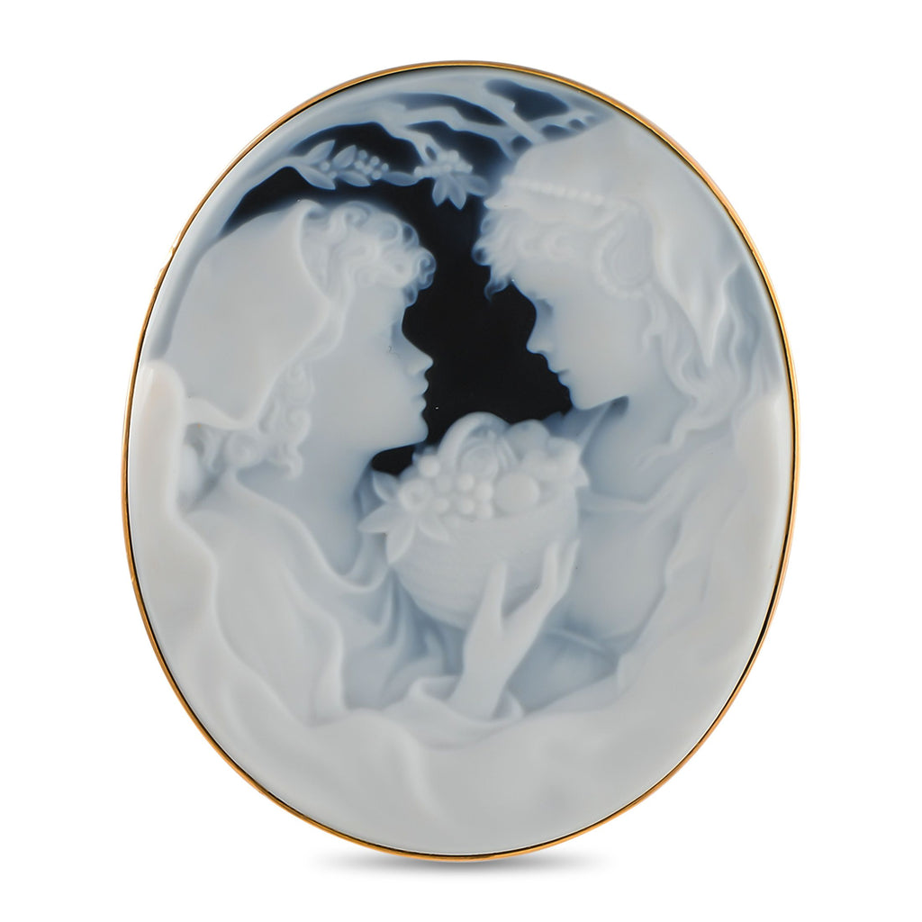 Exclusive 18K Yellow Gold Onyx Cameo Brooch — A convertible design allows this cameo brooch to be worn as either a traditiona