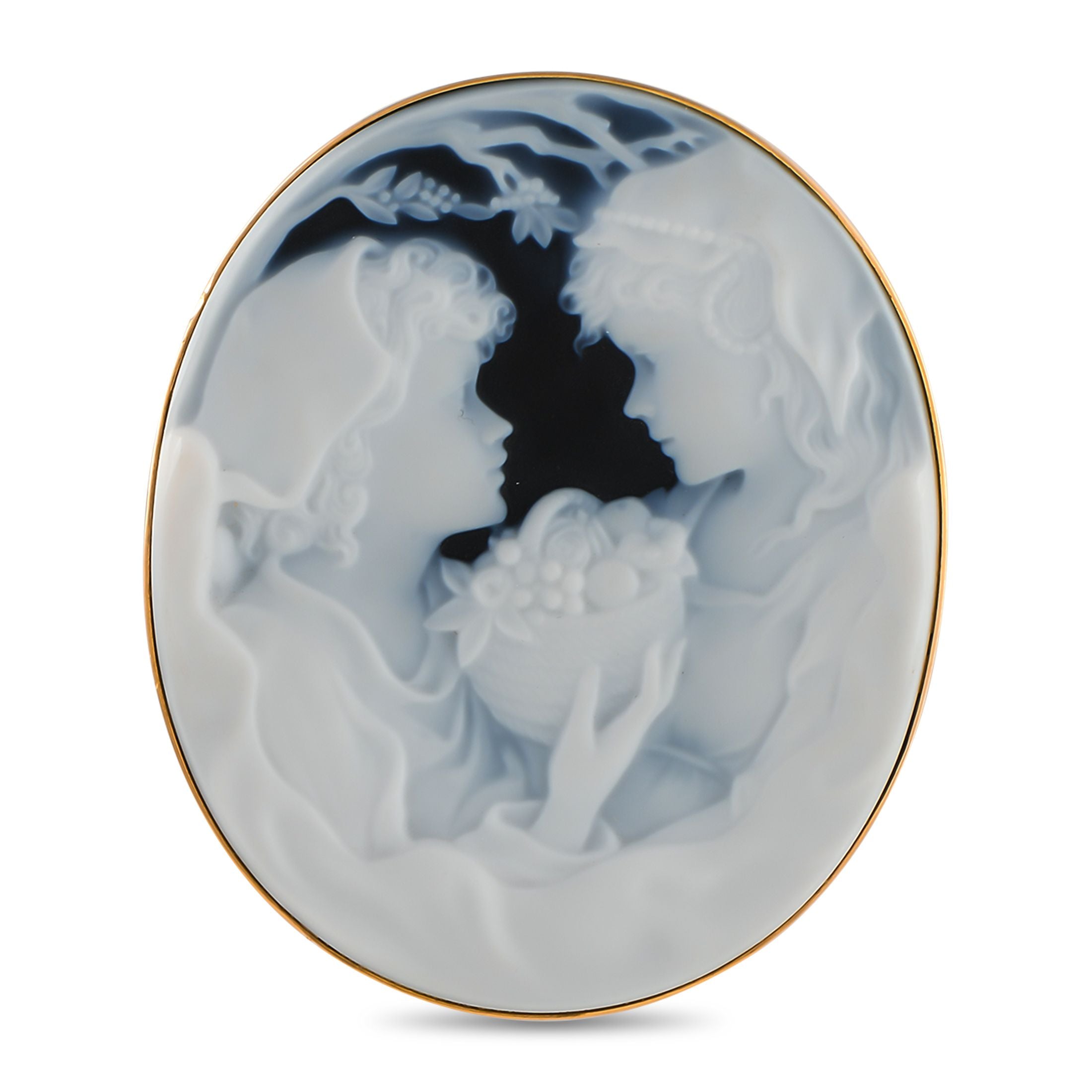 Exclusive 18K Yellow Gold Onyx Cameo Brooch — A convertible design allows this cameo brooch to be worn as either a traditiona