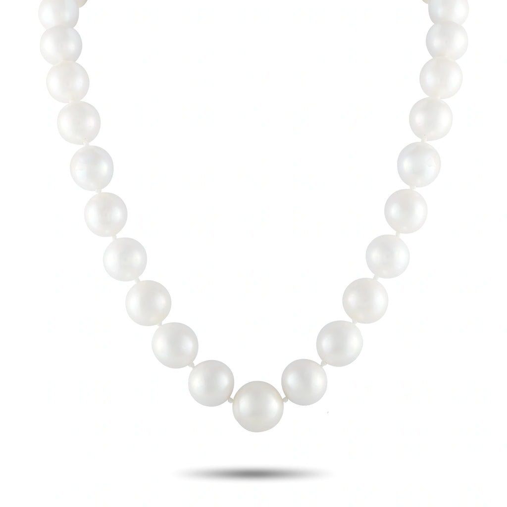 White pearl bead necklace with smooth round beads, full loop design