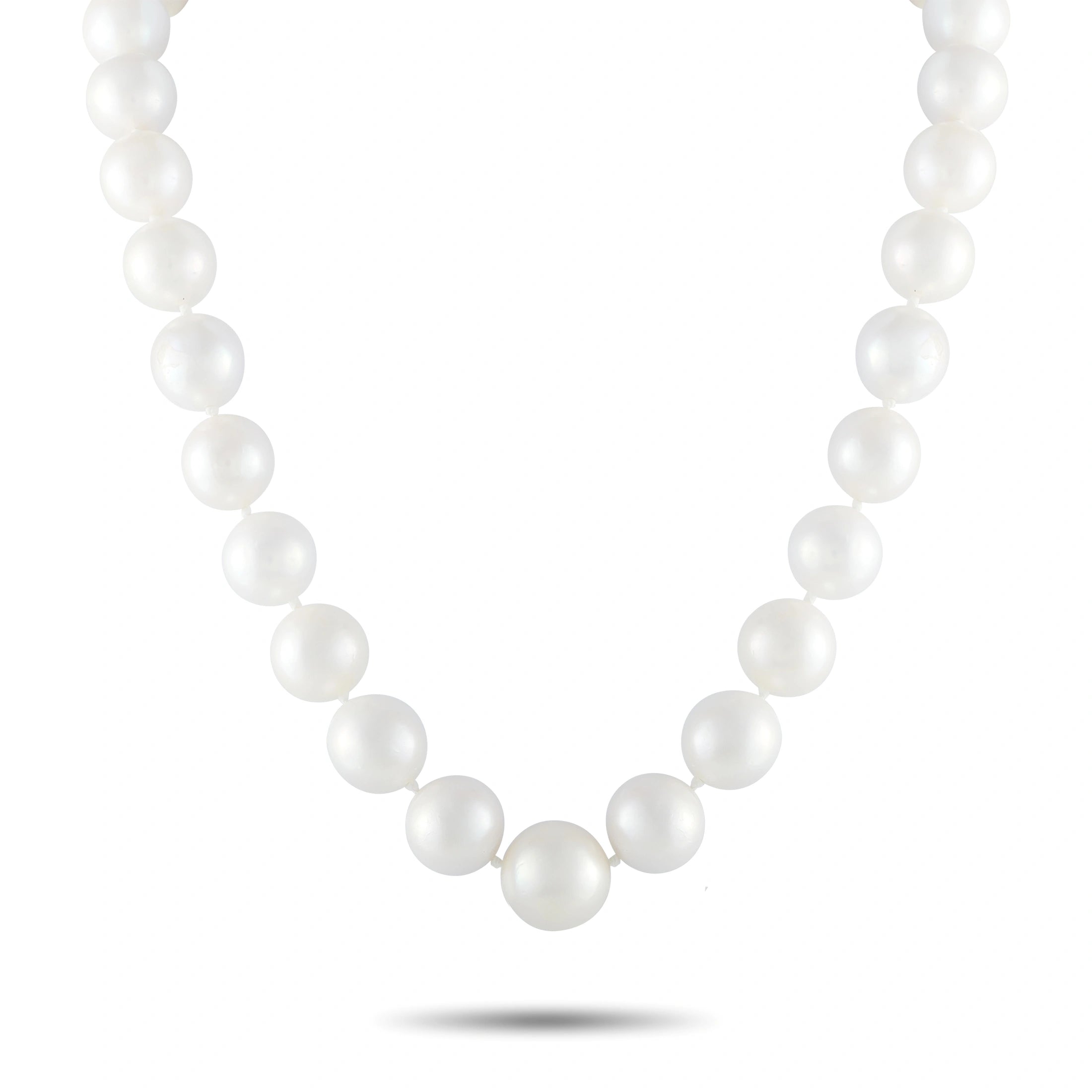 White pearl bead necklace with smooth round beads, full loop design