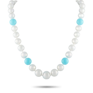 18K Yellow Gold Pearl and Turquoise Necklace