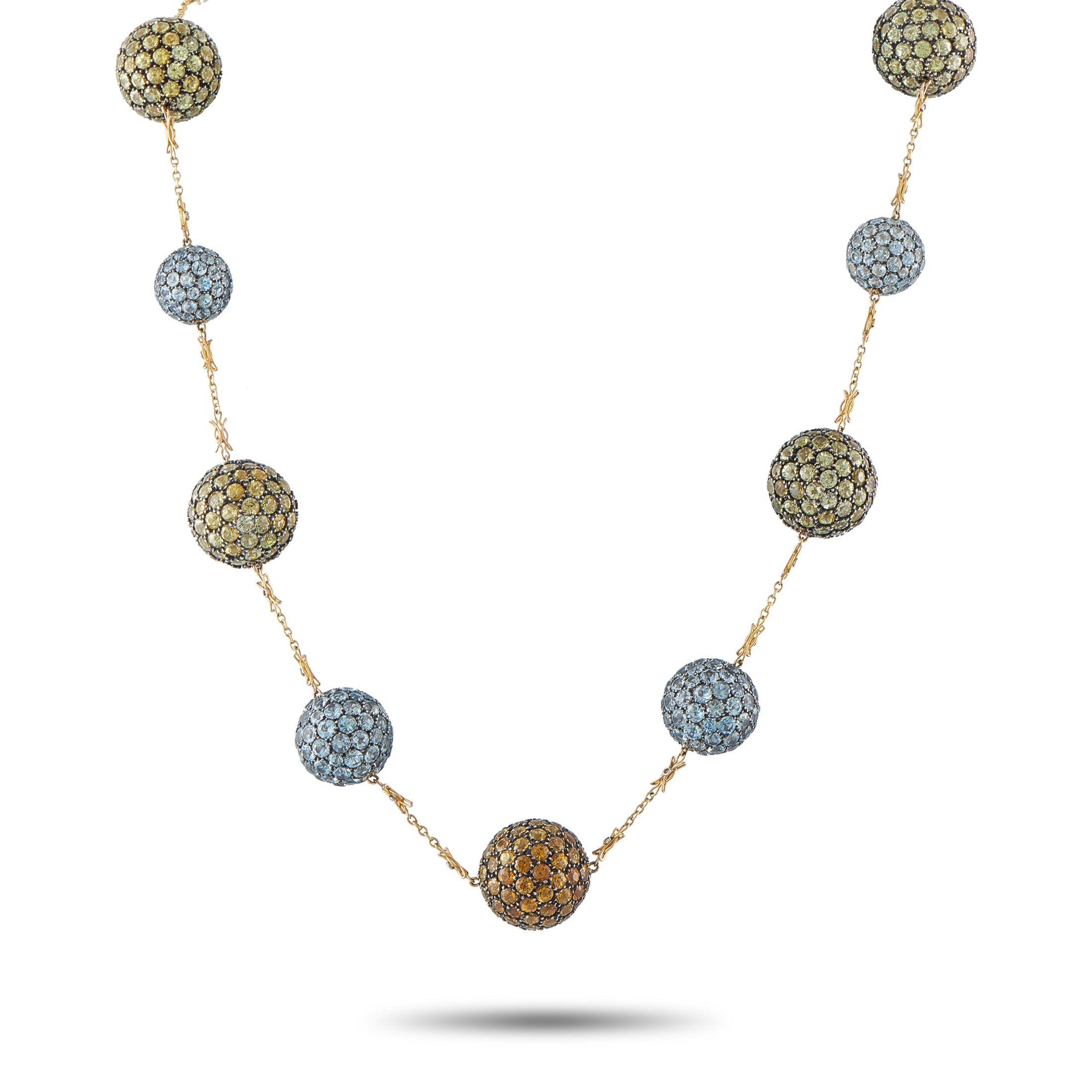18K Yellow Gold Peridot, Aquamarine, and Citrine Necklace