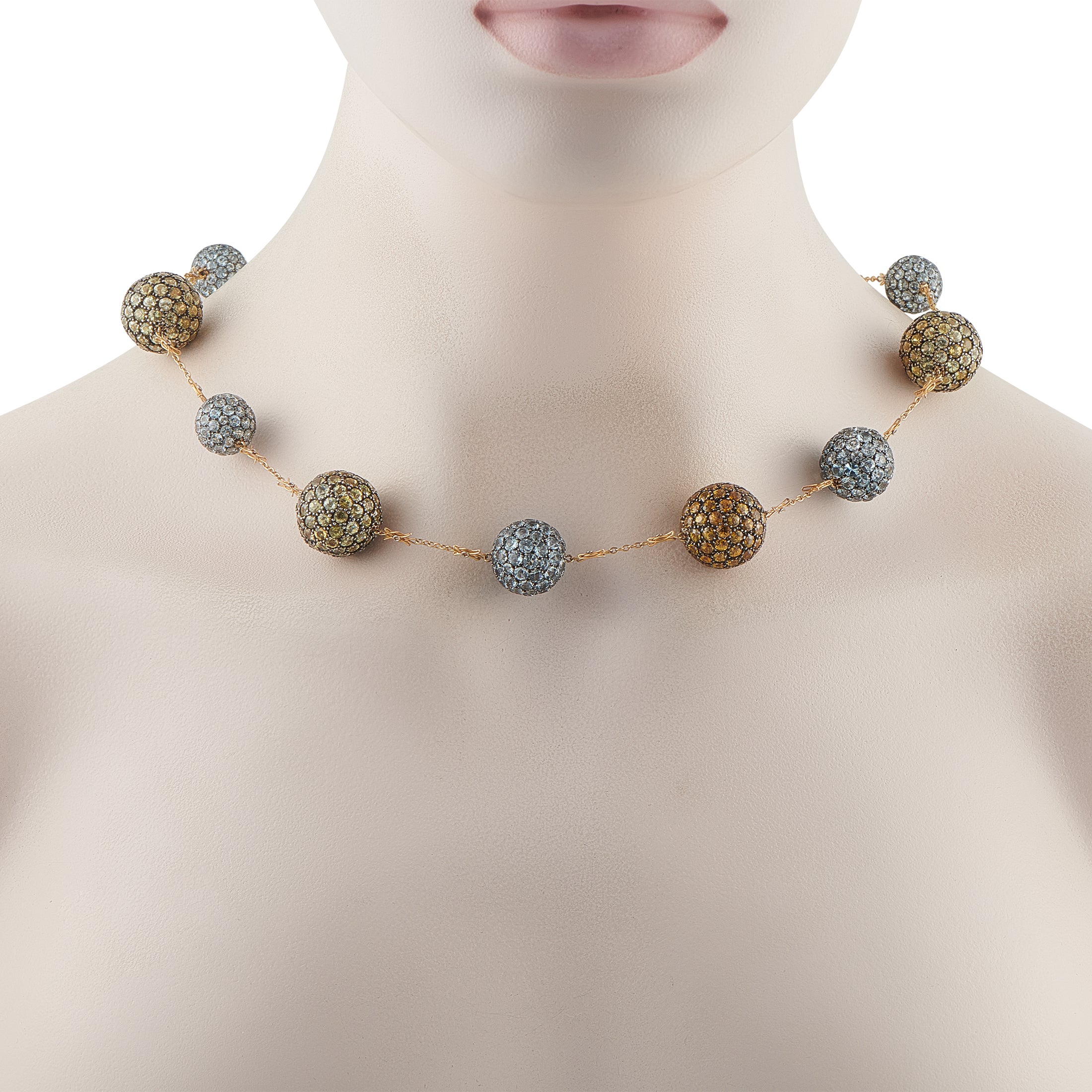 18K Yellow Gold Peridot, Aquamarine, and Citrine Necklace