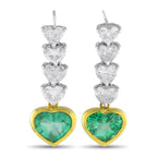 Platinum and 18K Yellow Gold 3.28ct Diamond and Emerald Dangle Earrings