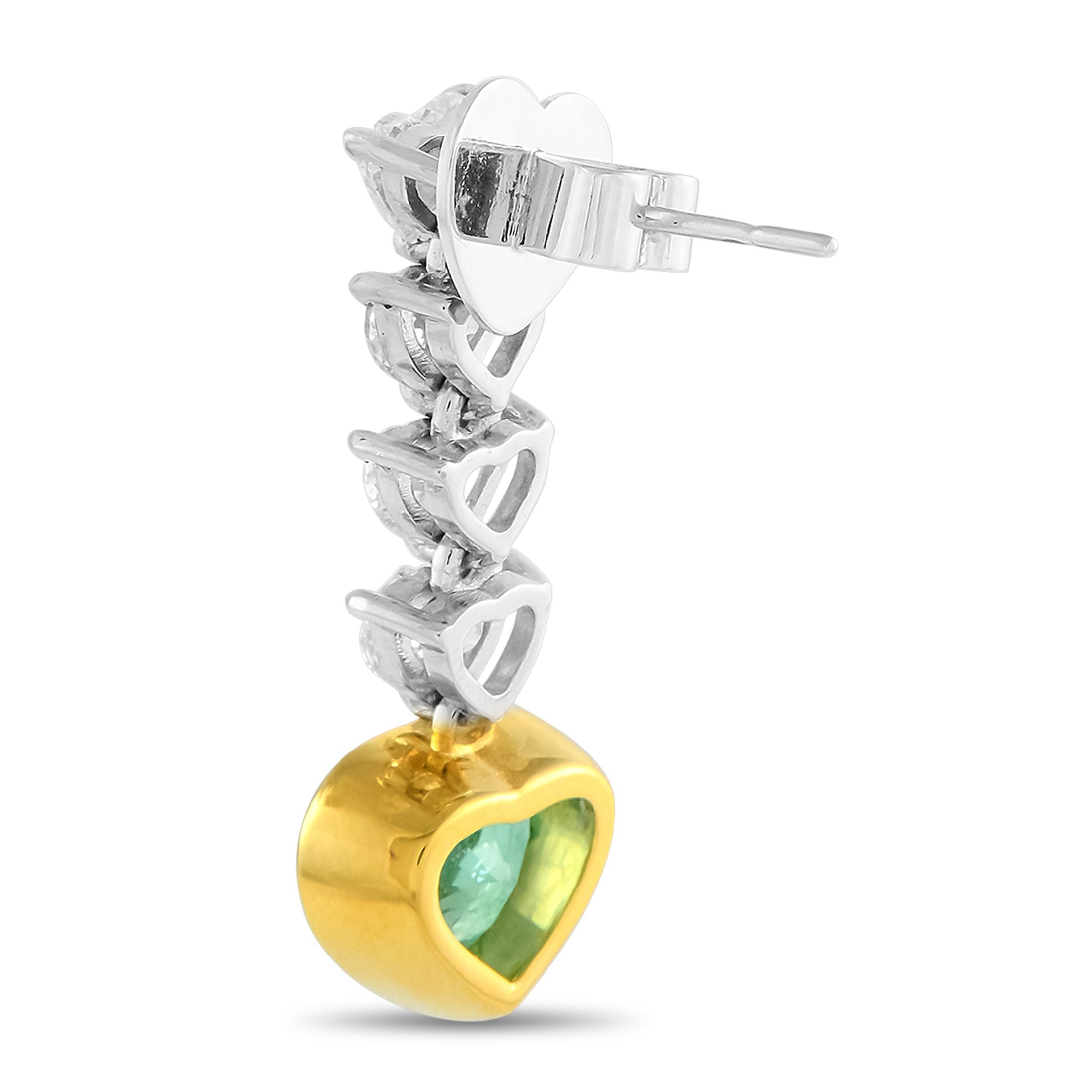 Exclusive Platinum and 18K Yellow Gold 3.28ct Diamond and Emerald Dangle Earrings