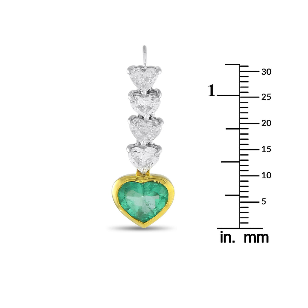 Exclusive Platinum and 18K Yellow Gold 3.28ct Diamond and Emerald Dangle Earrings