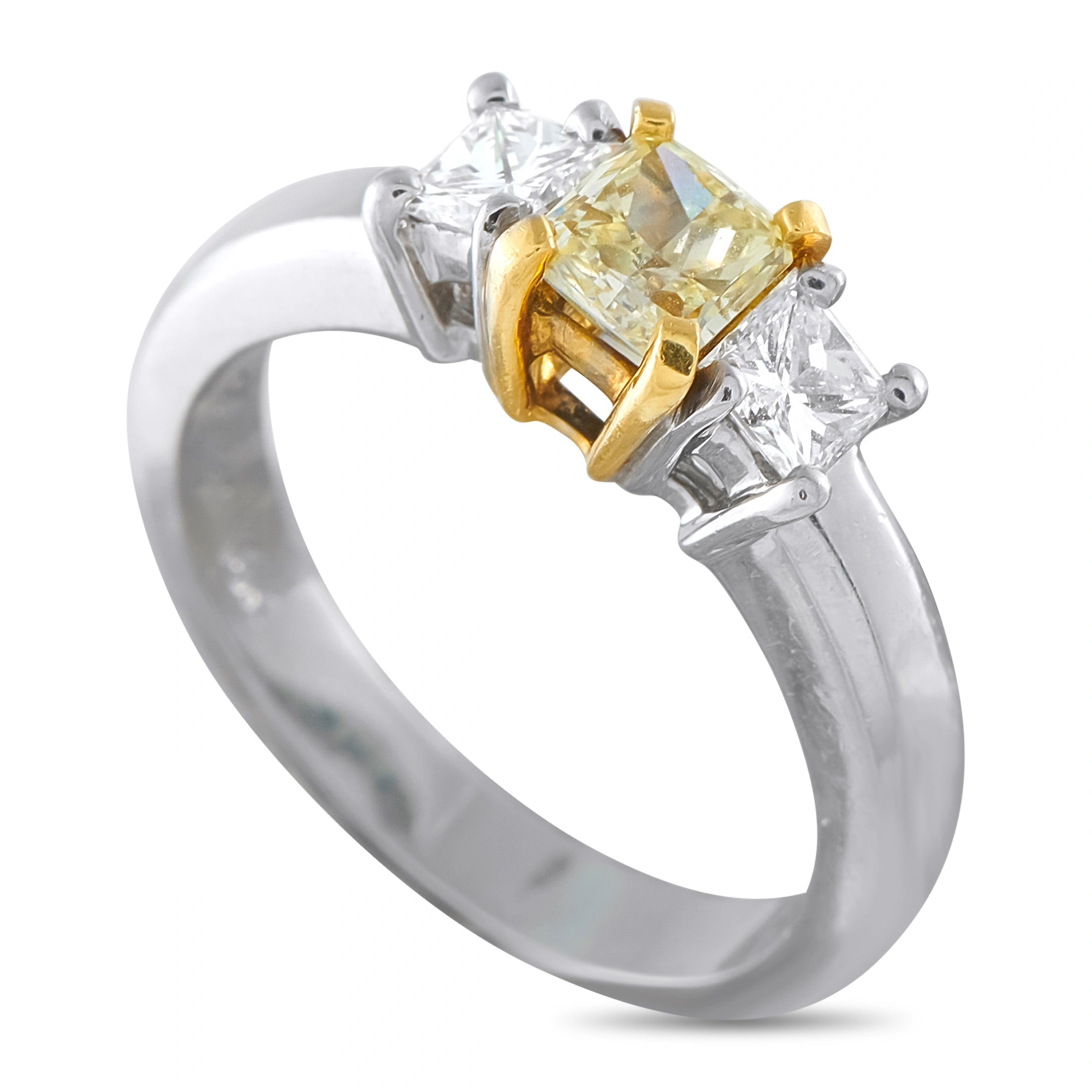 Platinum and 18K Yellow Gold 0.82ct Diamond Three-Stone Ring