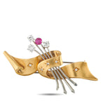 18K Yellow Gold and Platinum 0.70ct Diamond and Ruby Brooch