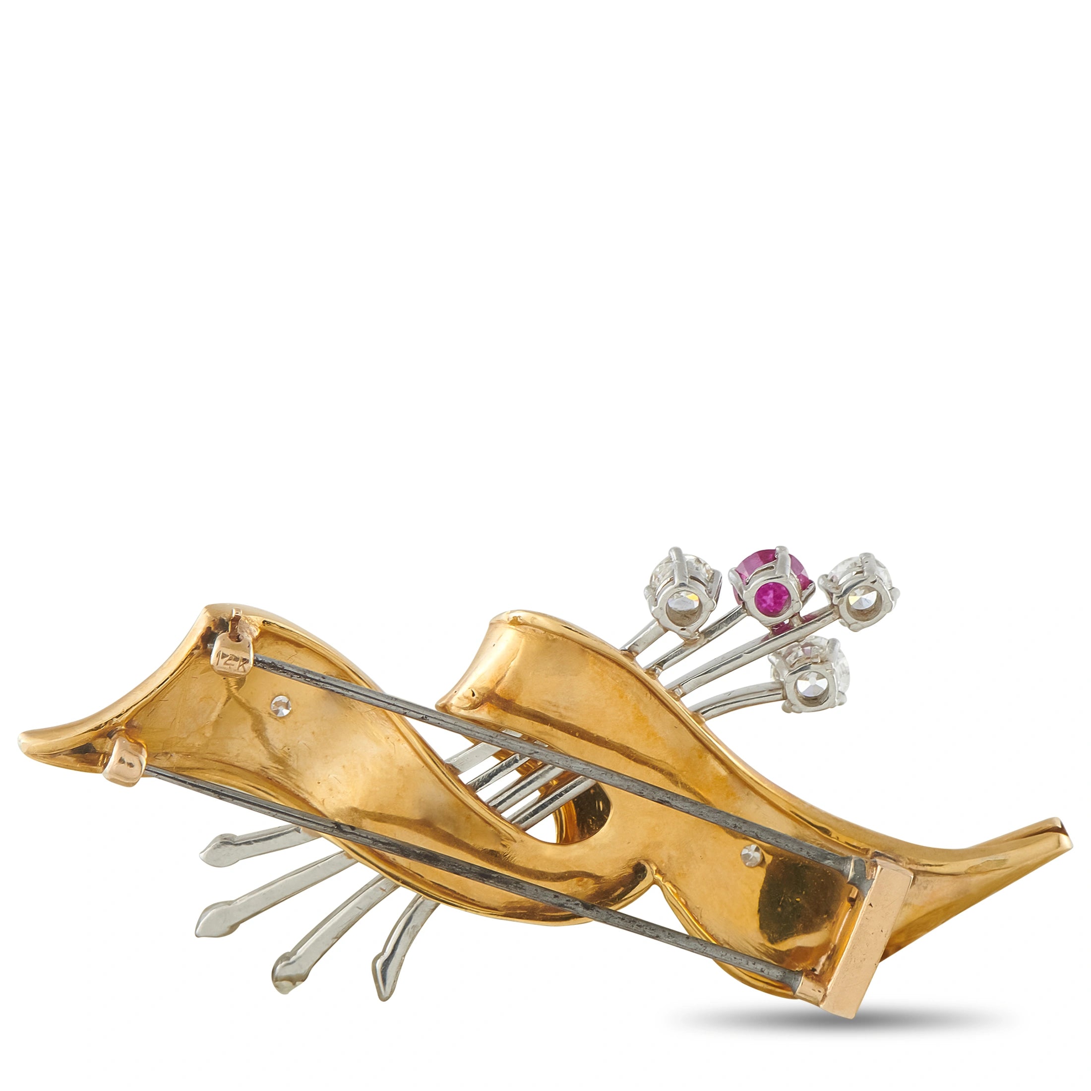 18K Yellow Gold and Platinum 0.70ct Diamond and Ruby Brooch