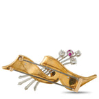 18K Yellow Gold and Platinum 0.70ct Diamond and Ruby Brooch