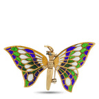 Vintage 14K Yellow Gold Plique-à-Jour Butterfly Brooch