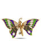 Vintage 14K Yellow Gold Plique-à-Jour Butterfly Brooch