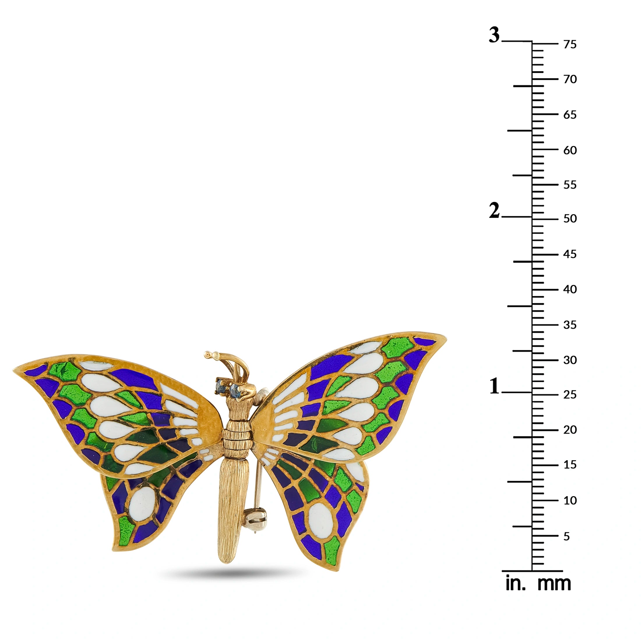 Vintage 14K Yellow Gold Plique-à-Jour Butterfly Brooch