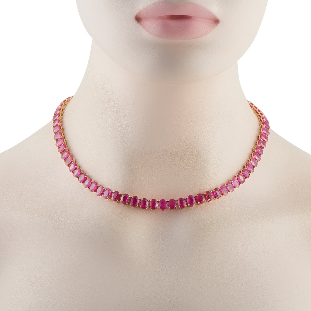 18K Yellow Gold 65.0ct Ruby Line Necklace
