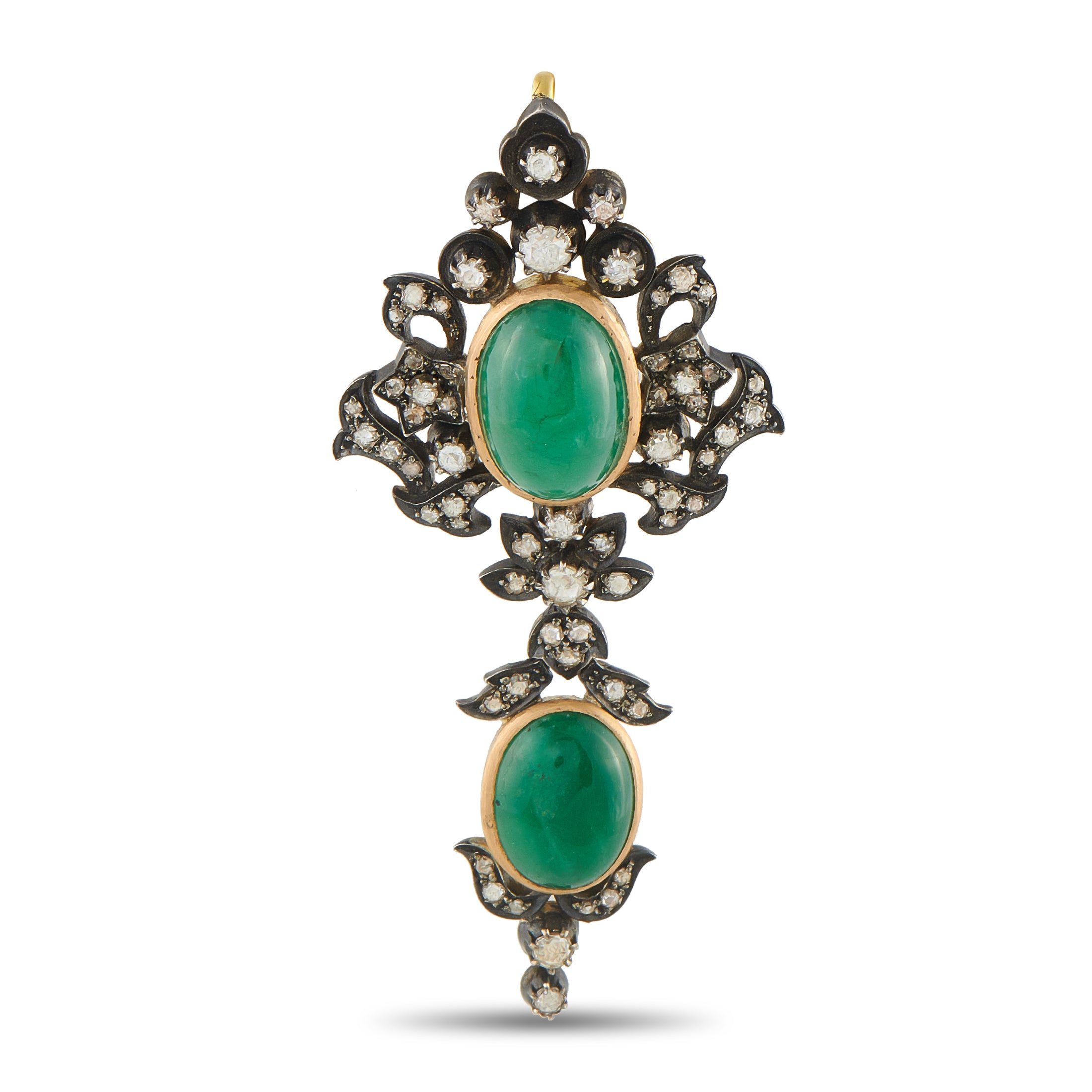 Exclusive  Antique 18K Yellow Gold and Silver 2.50ct Diamond and Emerald Pendant
