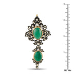 Antique 18K Yellow Gold and Silver 2.50ct Diamond and Emerald Pendant