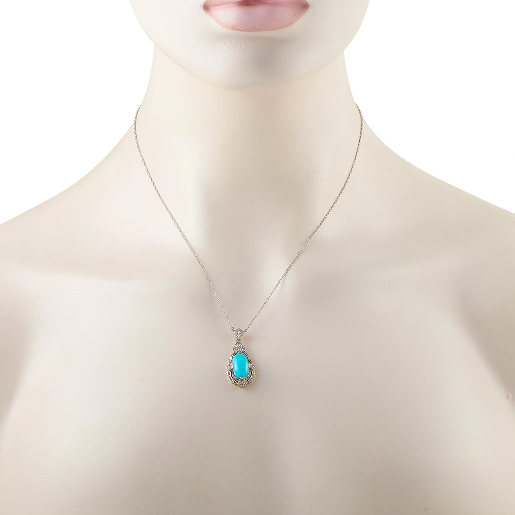 Turquoise oval pendant necklace on fine chain