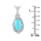 Turquoise oval pendant with diamond halo and ornate silver-toned setting