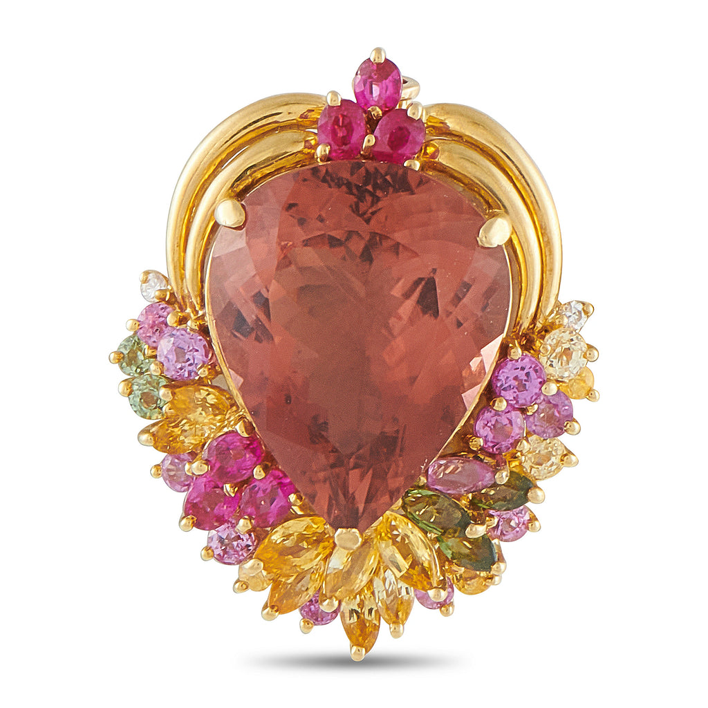 Exclusive  18K Yellow Gold 13.12ct Tourmaline and Sapphire Pendant