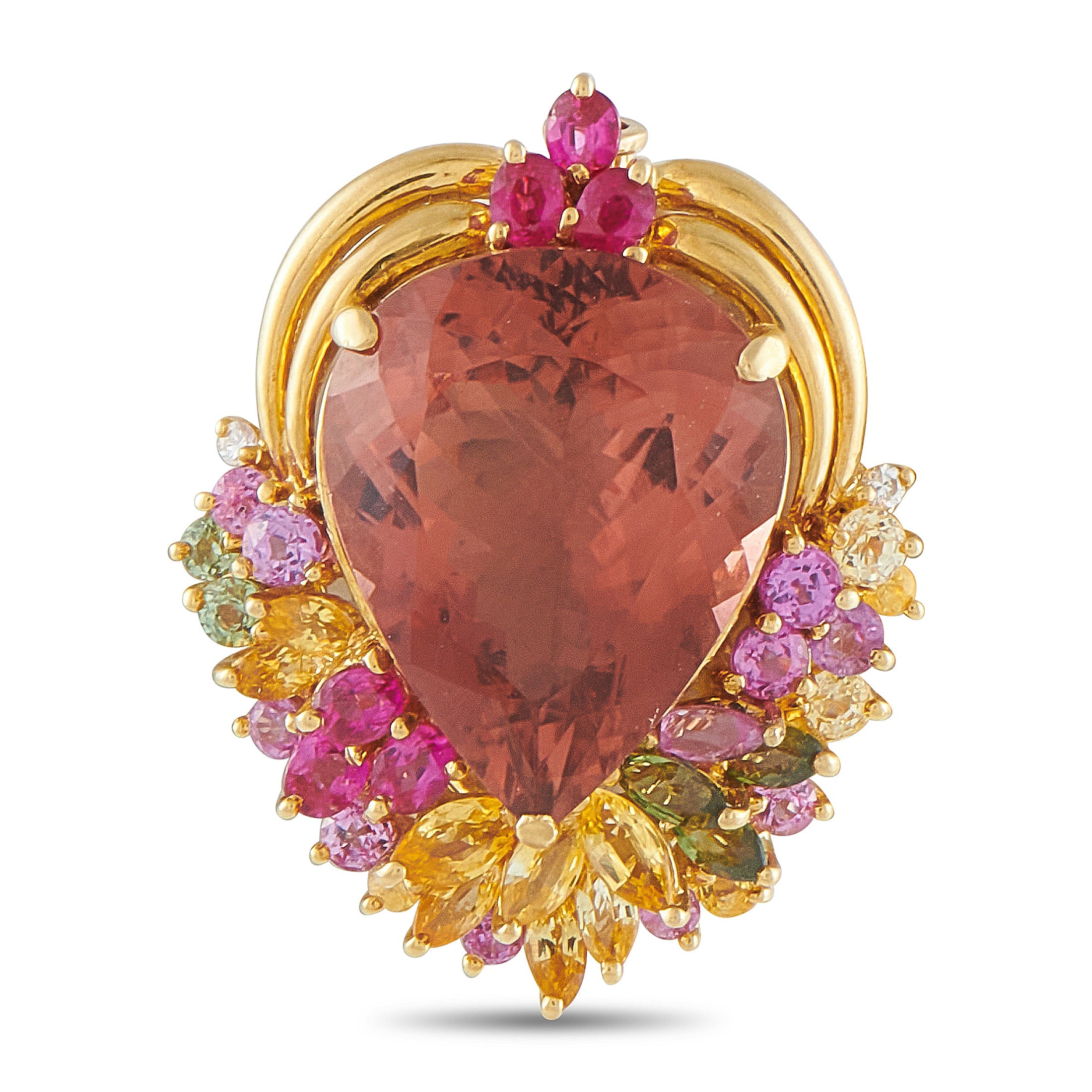Exclusive  18K Yellow Gold 13.12ct Tourmaline and Sapphire Pendant