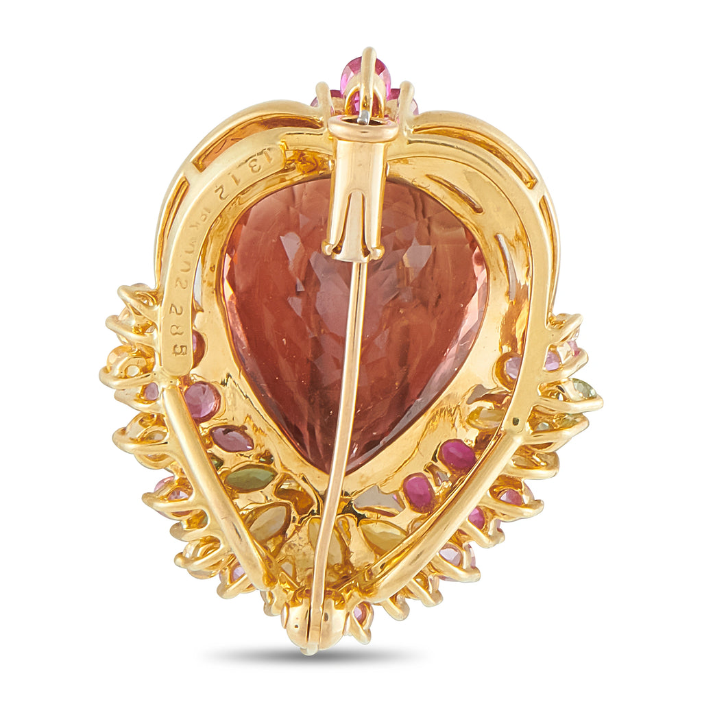 18K Yellow Gold 13.12ct Tourmaline and Sapphire Pendant