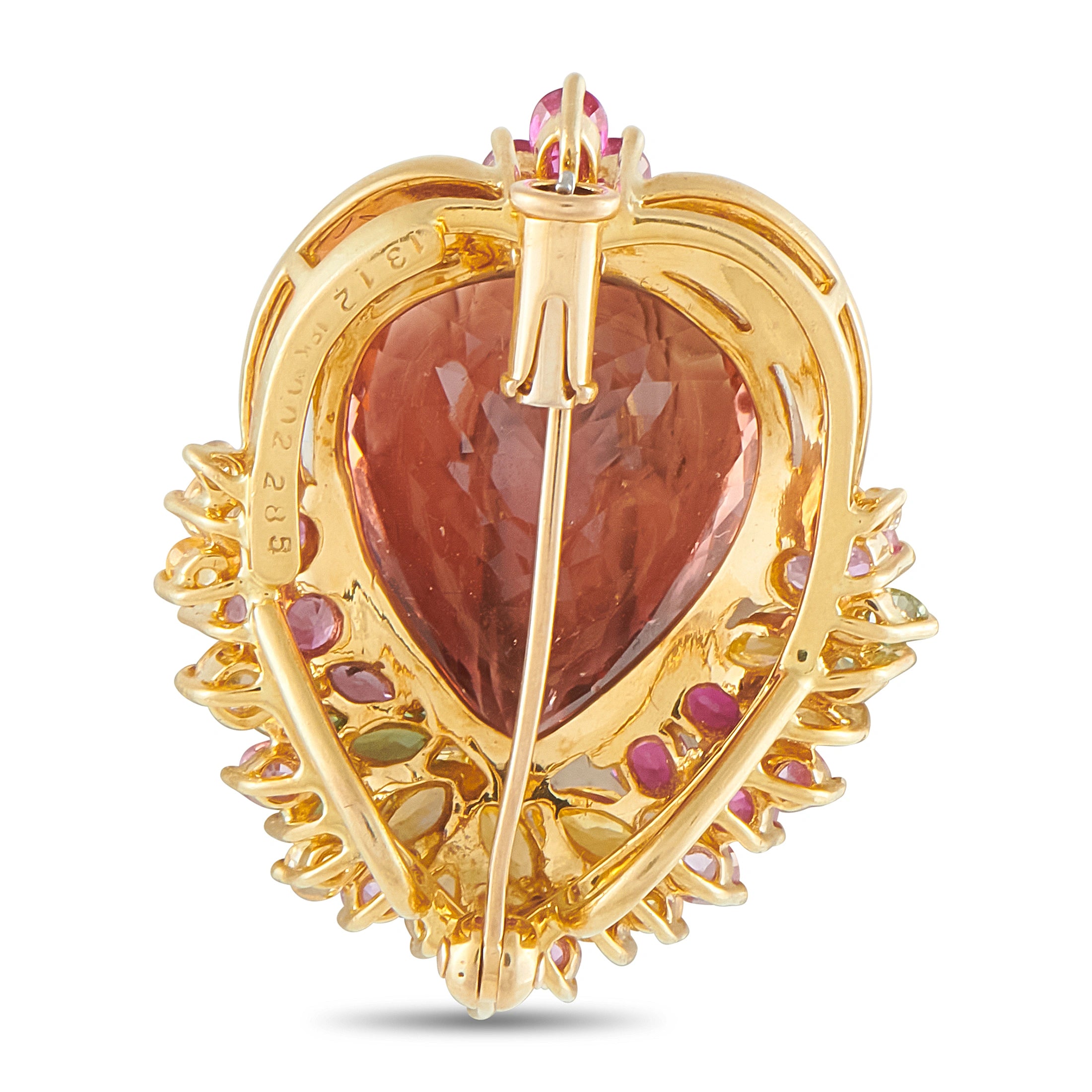 18K Yellow Gold 13.12ct Tourmaline and Sapphire Pendant