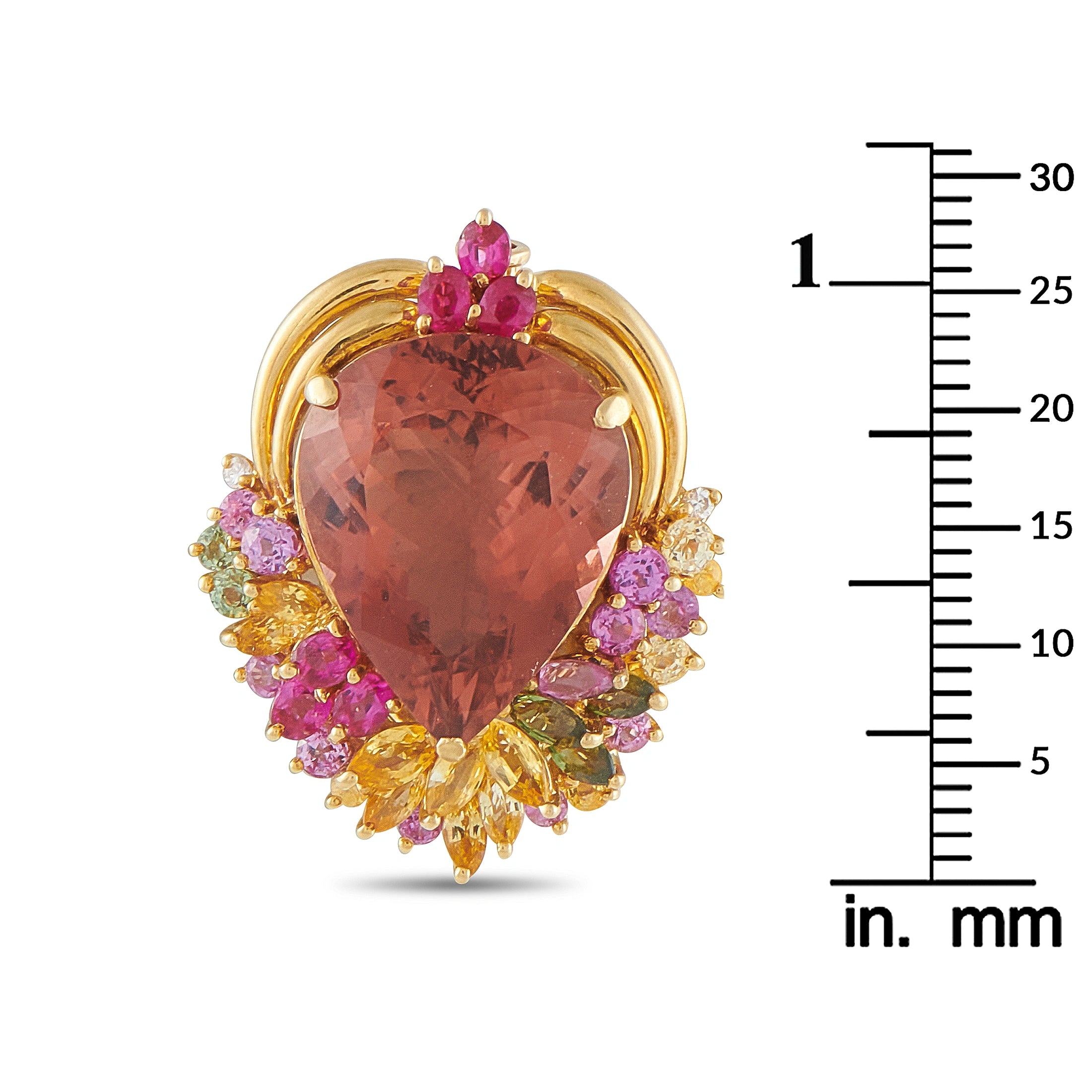 18K Yellow Gold 13.12ct Tourmaline and Sapphire Pendant