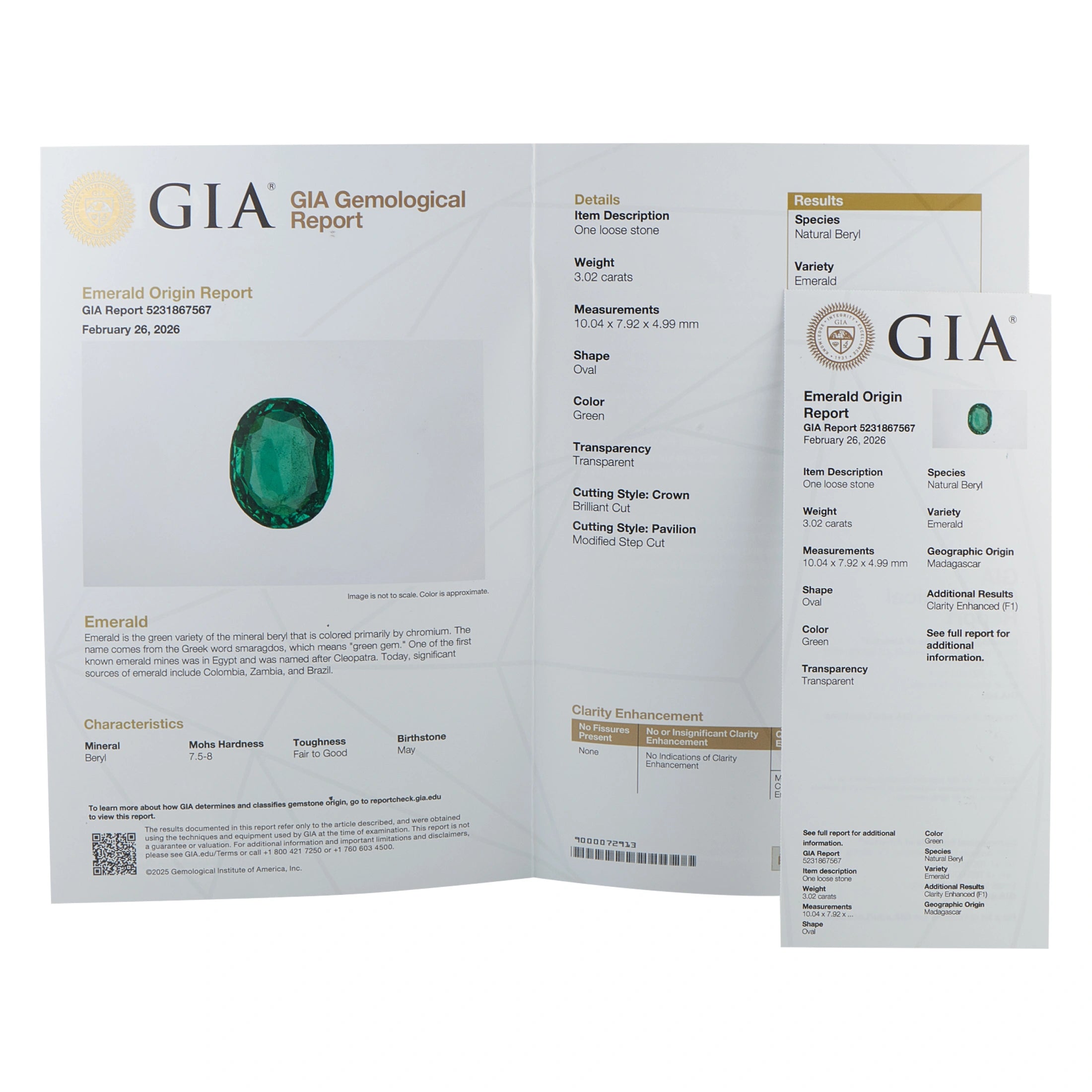 GIA emerald origin report papers and card for green emerald jewelry