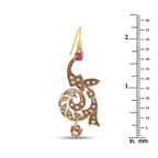 Antique 9K Rose Gold 1.0ct Diamond and Ruby Drop Earrings