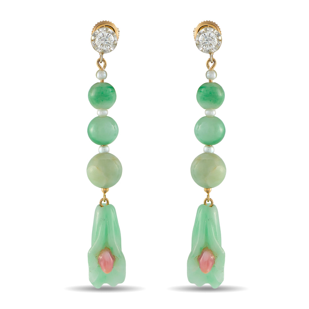 0.50ct Diamond, Conch Pearl, and Jade Earrings