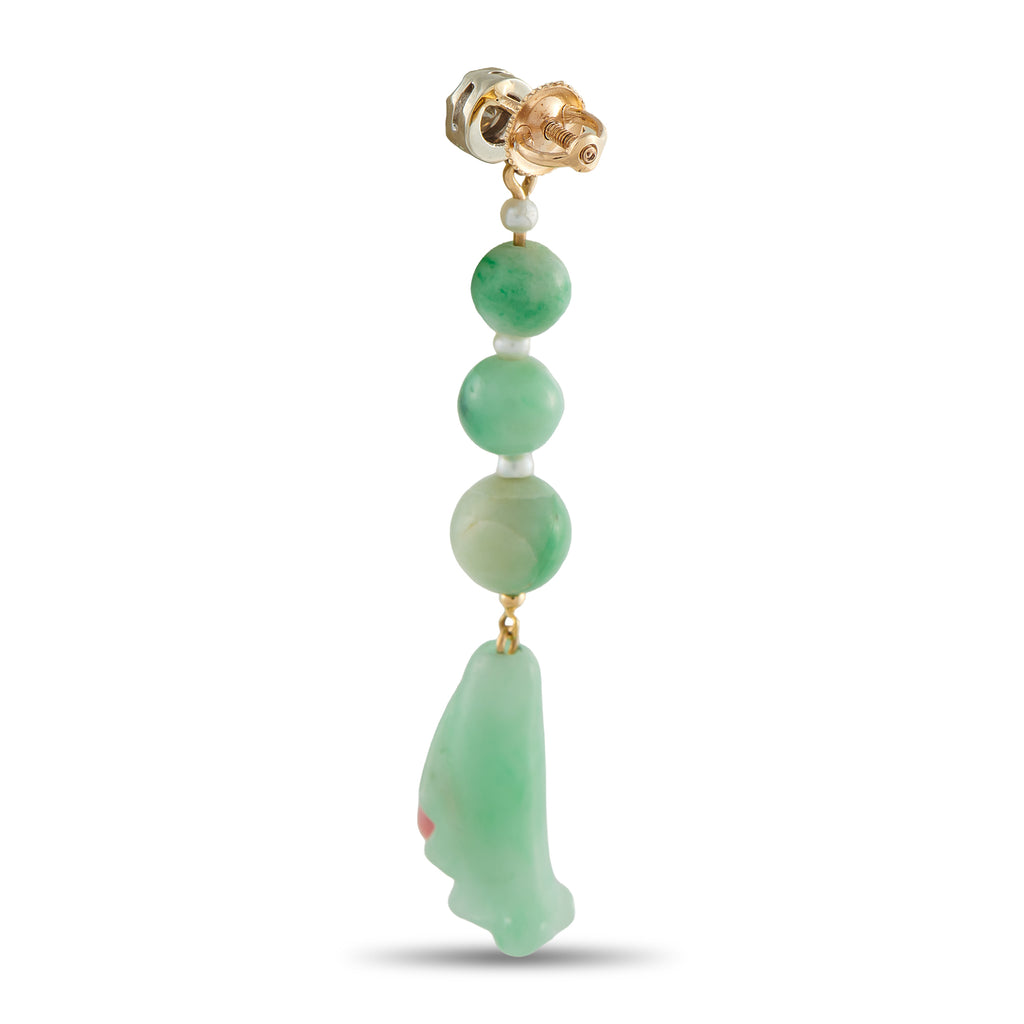 0.50ct Diamond, Conch Pearl, and Jade Earrings