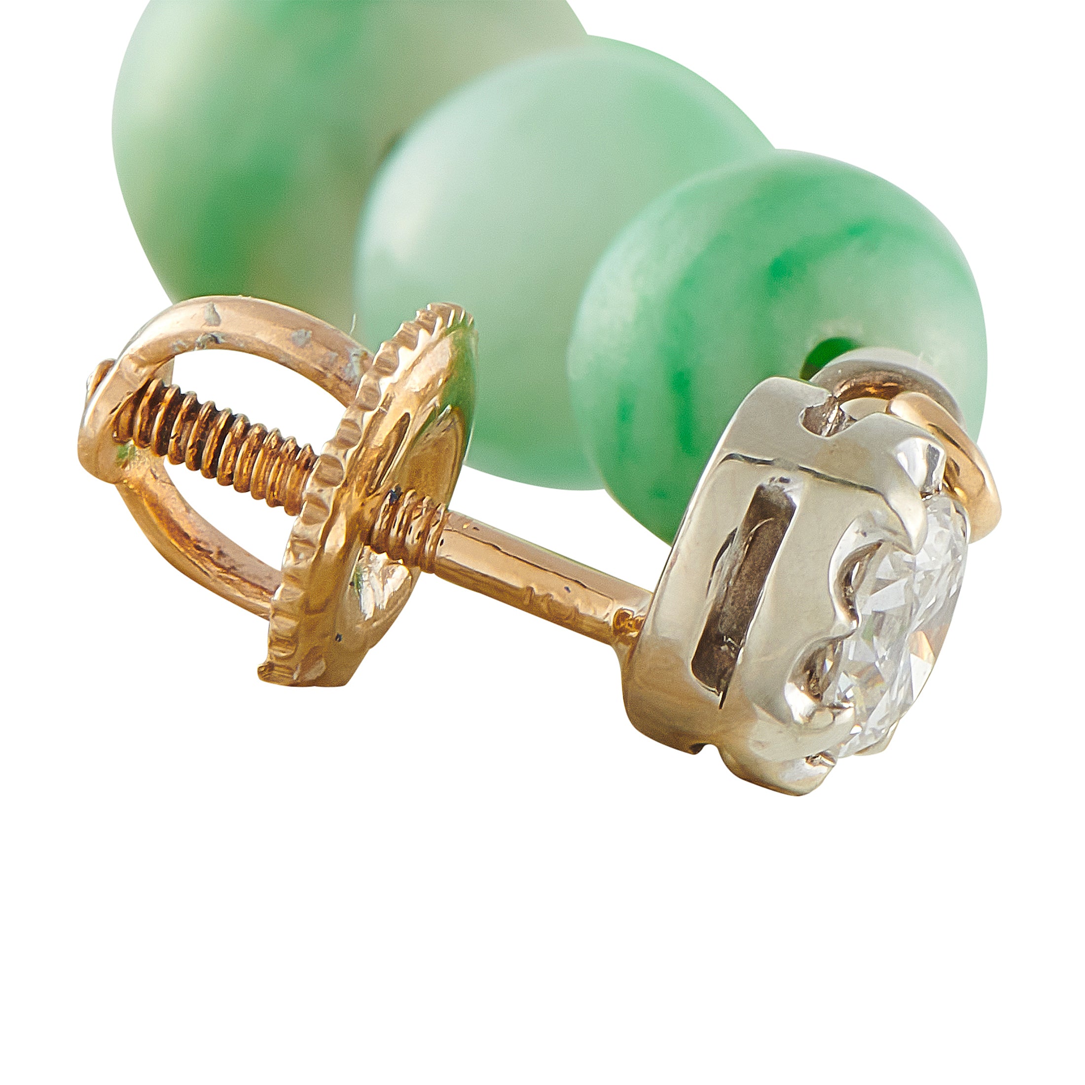0.50ct Diamond, Conch Pearl, and Jade Earrings